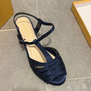 Navy Women's Sandals with Rhinestone Detailing